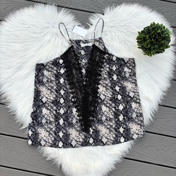 Wayf Tops - WAYF Lace Front Snakeprint Sleeveless top